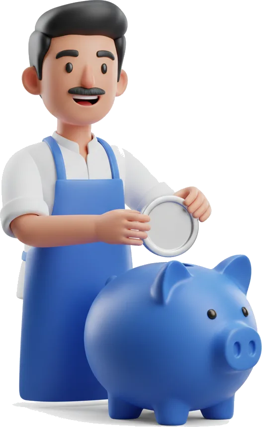Rajesh dropping a coin into a piggy bank